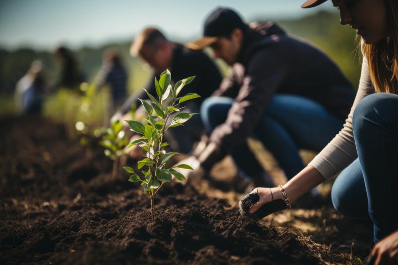 Volunteers Planting Trees in an effort to rewild developed wilderness